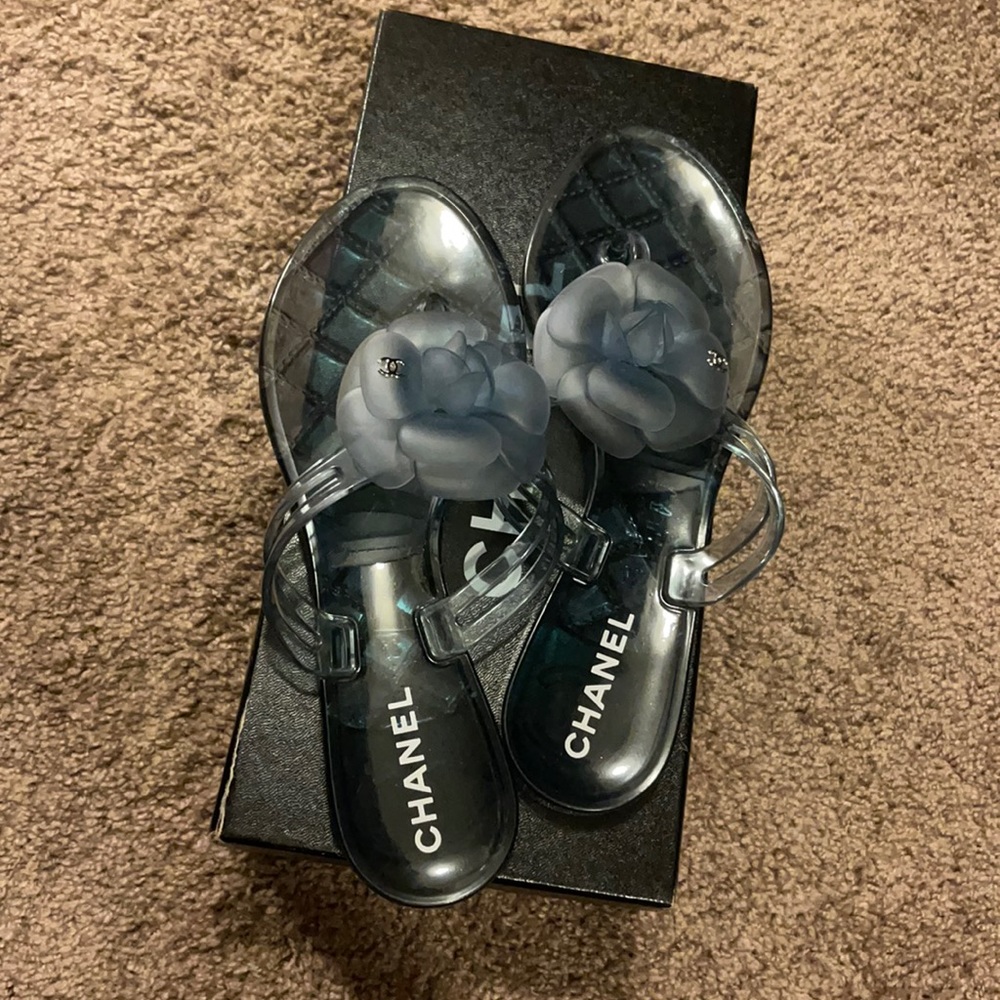 Chanel light blue jelly sandal